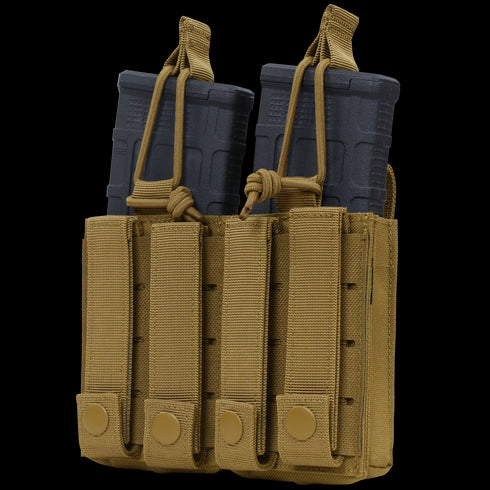 The Condor Double Kangaroo Mag Pouch Gen II in Scorpion OCP securely holds two rifle magazines with adjustable retention straps and flapped covers.